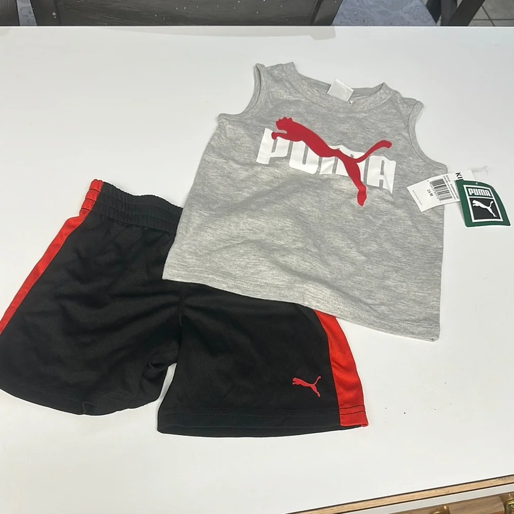 Puma Gray and Black Athletic Shorts Set Baby Boy Size 24 Months NEW - Picture 2 of 11